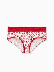 White & Red Kiss Wide Lace Cotton Cheeky Panty