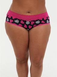 Black & Pink Rib Cage Hearts Wide Lace Cotton Cheeky Panty