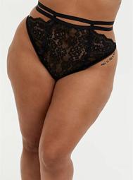 Black Lace Caged High Waist Thong Panty