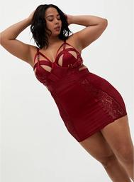 Dark Red Mesh & Lace Cutout Caged Underwire Chemise