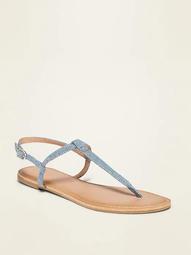 Chambray T-Strap Sandals for Women