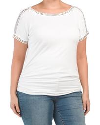 Plus Studded Boat Neck Top