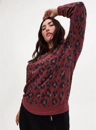 Brick Red Leopard Raglan Fleece Sweatshirt