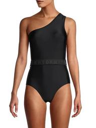 Belted One-Shoulder One-Piece Swimsuit