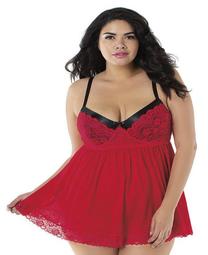 Women's Plus Size Contrast Lace Overlay Babydoll