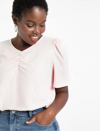 Ruched Neck Cutout Back Tee