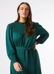 **DP Curve Green Shirred Midi Dress