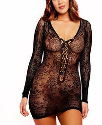 Women's Trina One Piece Plus Size Lace Chemise with Ribbon Front Lace Up