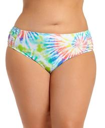 California Waves Trendy Plus Size Tie-Dye Ruched-Side Bikini Bottoms, Created for Macy's