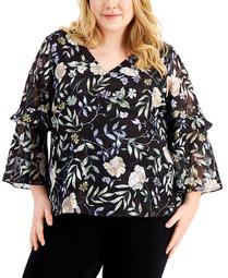 Plus Size Floral-Print Tiered-Sleeve Top