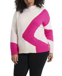 Women's Plus Size Intarsia Mock Neck Sweater