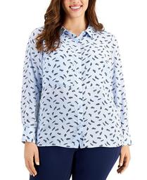 Plus Size Printed Long-Sleeve Shirt, Created for Macy's