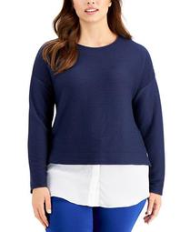 Plus-Size Ribbed Layered-Look Top, Created for Macy's