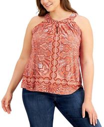 INC Plus Size Printed Twist-Keyhole Top, Created for Macy's