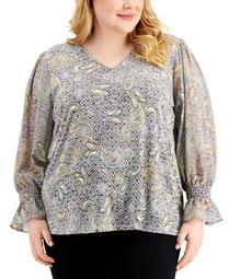 Plus Size Printed Flare-Sleeve Top