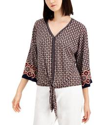 Plus Size Printed Tie-Front Top, Created for Macy's