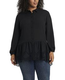 Women's Plus Size Long Sleeve Peplum Tunic with Lace