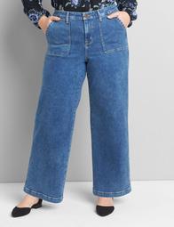 Signature Fit Wide Leg Jean - Medium Wash With Patch Pockets 