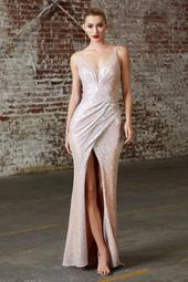 Opal Blush Fitted Sequin Long Formal Dress