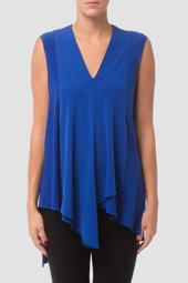 Sleeveless Tunic, loose fit with a v-neck and wrap-style handkerchief hemline.