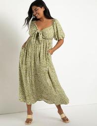 Tie Front Full Skirted Maxi Dress