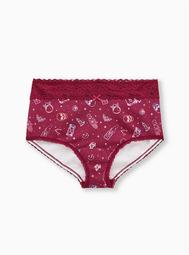 Berry Pink In The Cards Wide Lace Cotton Brief Panty