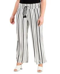 INC Plus Size Striped Crinkled Pull-On Pants, Created for Macy's