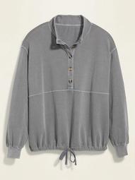 Garment-Dyed Cinch-Hem Plus-Size Henley Sweatshirt