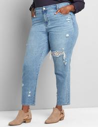 Signature Fit Girlfriend Straight Jean - Lace-Backed Ripped Light Wash  