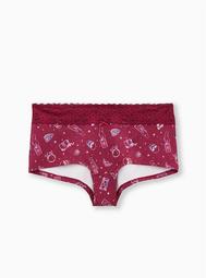 Berry Pink In The Cards Wide Lace Cotton Boyshort Panty