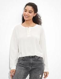 AE Cropped Long Sleeve Henley T-Shirt
