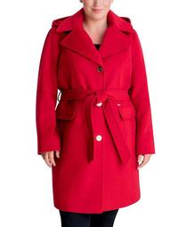 Plus Size Belted Hooded Wrap Coat, Created for Macy's