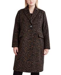 Plus Size Leopard-Print Walker Coat, Created for Macy's