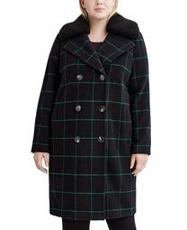 Plus Size Faux-Fur-Collar Plaid Coat, Created for Macy's