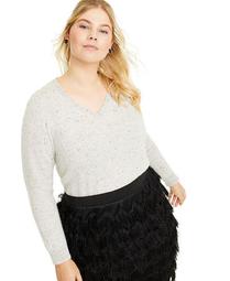Plus Size Donegal V-Neck Sweater, Created for Macy's