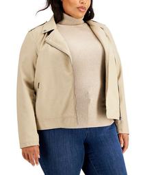 Plus Size Faux Leather Moto Jacket, Created for Macy's