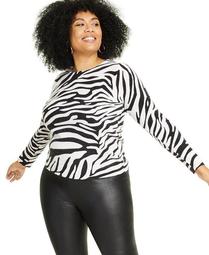 Plus Size Cashmere Zebra-Print Sweater, Created for Macy's
