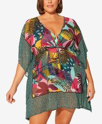 Plus Size Mixed-Print Caftan Cover-Up