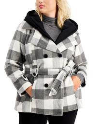 Juniors' Trendy Plus Size Double-Breasted Belted Coat
