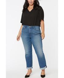Women's Plus Size Relaxed Straight Jeans with Roll Cuffs