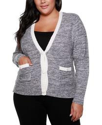 Black Label Plus Size V-Neck Button Down Sweater With Pockets