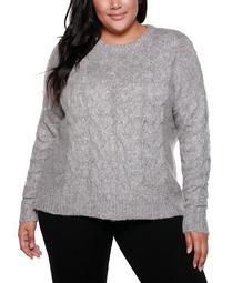 Black Label Plus Size Crew Neck Exploded-Cable Pullover Sweater