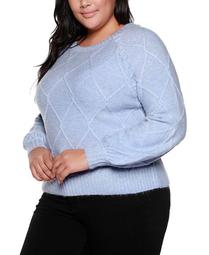 Black Label Plus Size Balloon Sleeve Cable Pullover Sweater