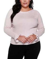 Black Label Plus Size Boat Neck Sweater With Flounce Sleeves
