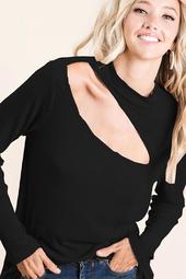 Soft Rib Knit Top With Front Neck Cut Out