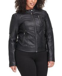 Trendy Plus Size Classic Faux-Leather Quilted Racer Jacket