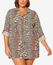 Plus Size Printed Shirt Cover-Up