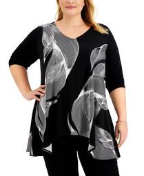 Plus Size V-Neck Printed Swing Top, Created for Macy's