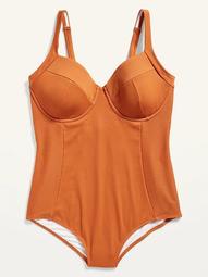 Textured-Rib Secret-Slim Underwire Plus-Size One-Piece Swimsuit