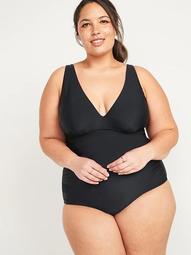 Deep V-Neck Secret-Slim Plus-Size One-Piece Swimsuit